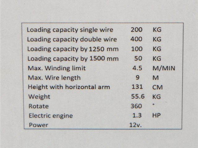 - Ladkran - 12 volt - rustfri