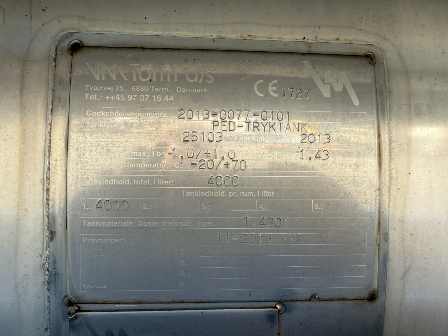 MAN TGM 14.250 4x2 VM-Tarm 5.600 l. Rustfri stål PED Kombi / Euro 6